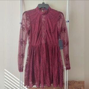 Forever 21 Burgundy Lace Long Sleeve Dress